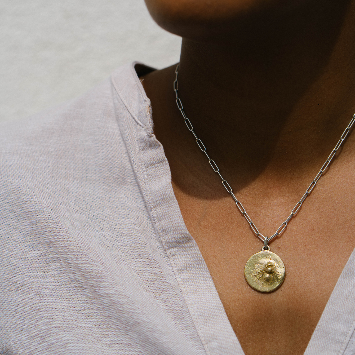 Honey Bee Pendant and Paperclip Chain