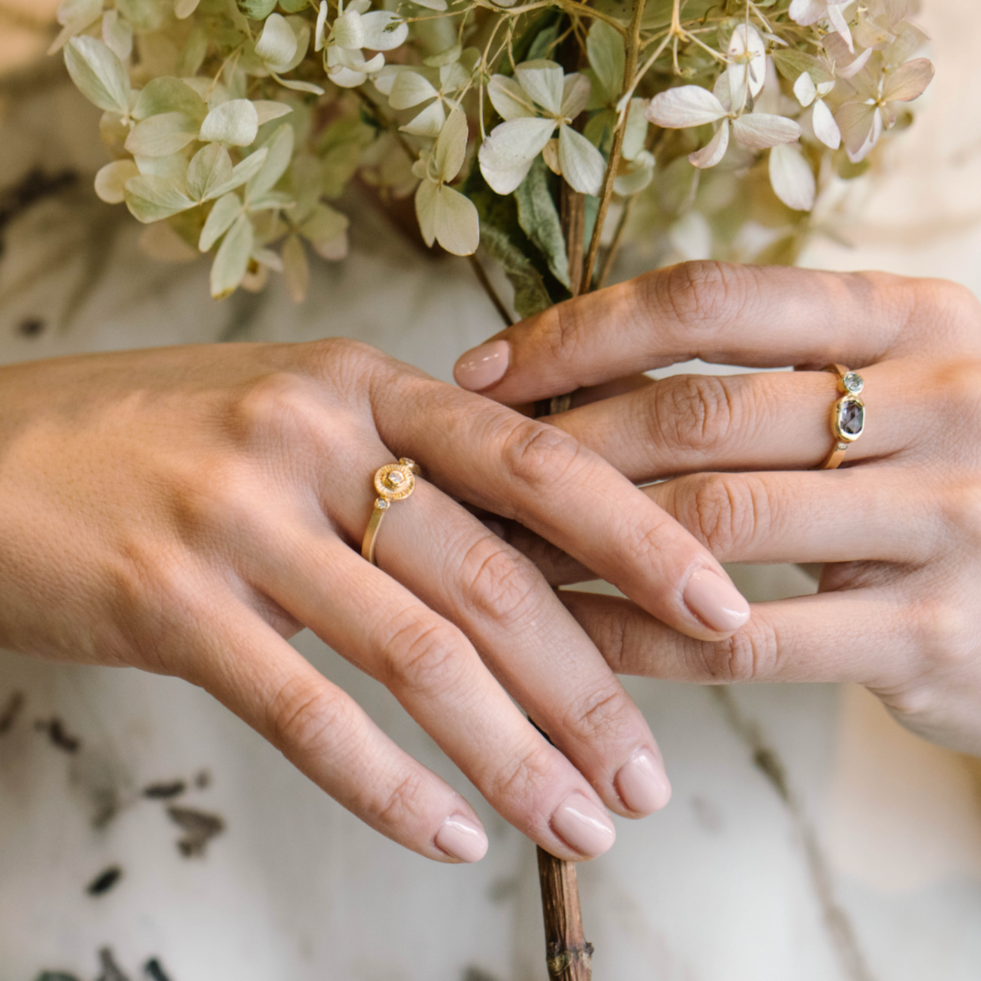 Solaris Gold RIng - 14k with diamond - Kat Cadegan Jewellery