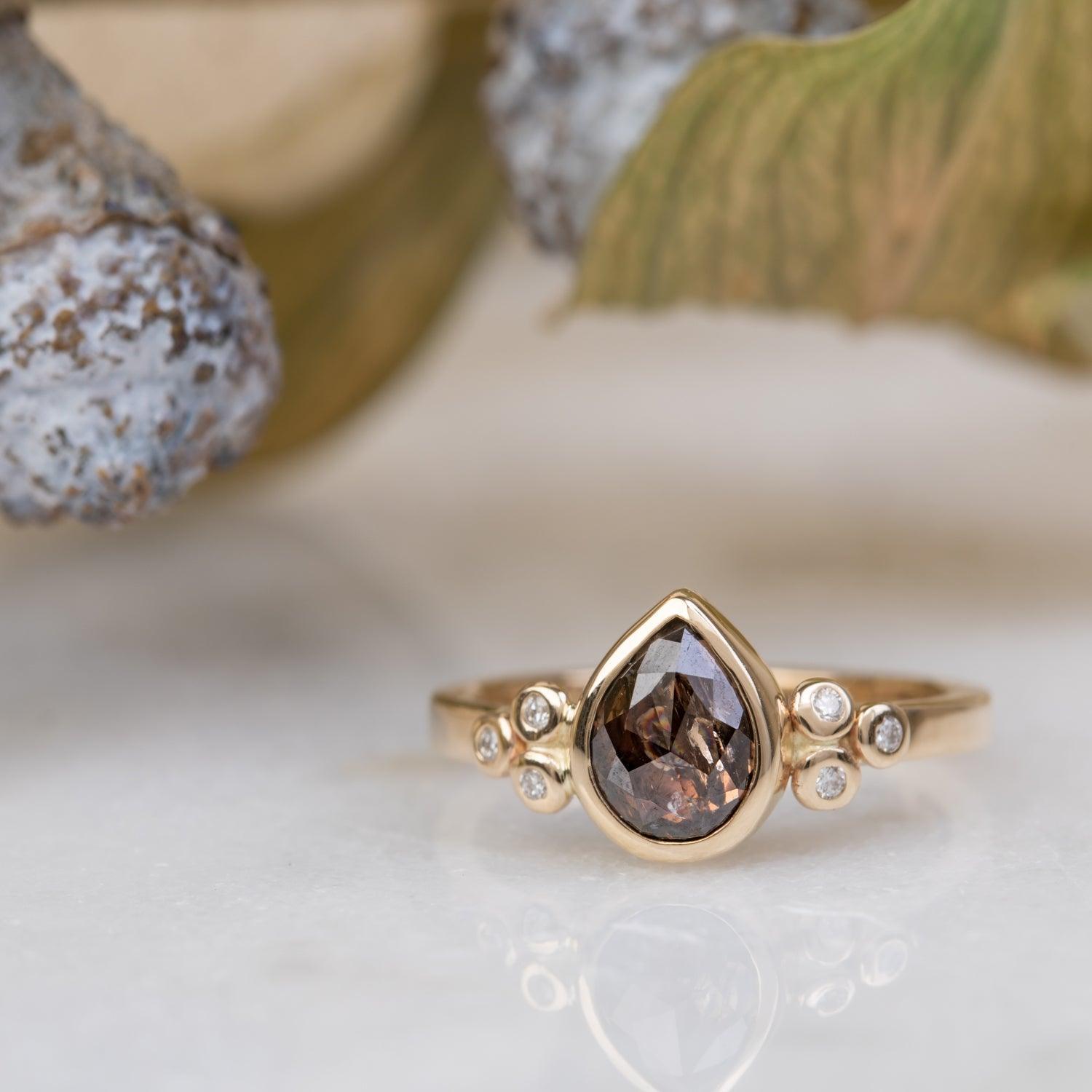 Aislin - Pear Cognac Diamond Ring - Kat Cadegan