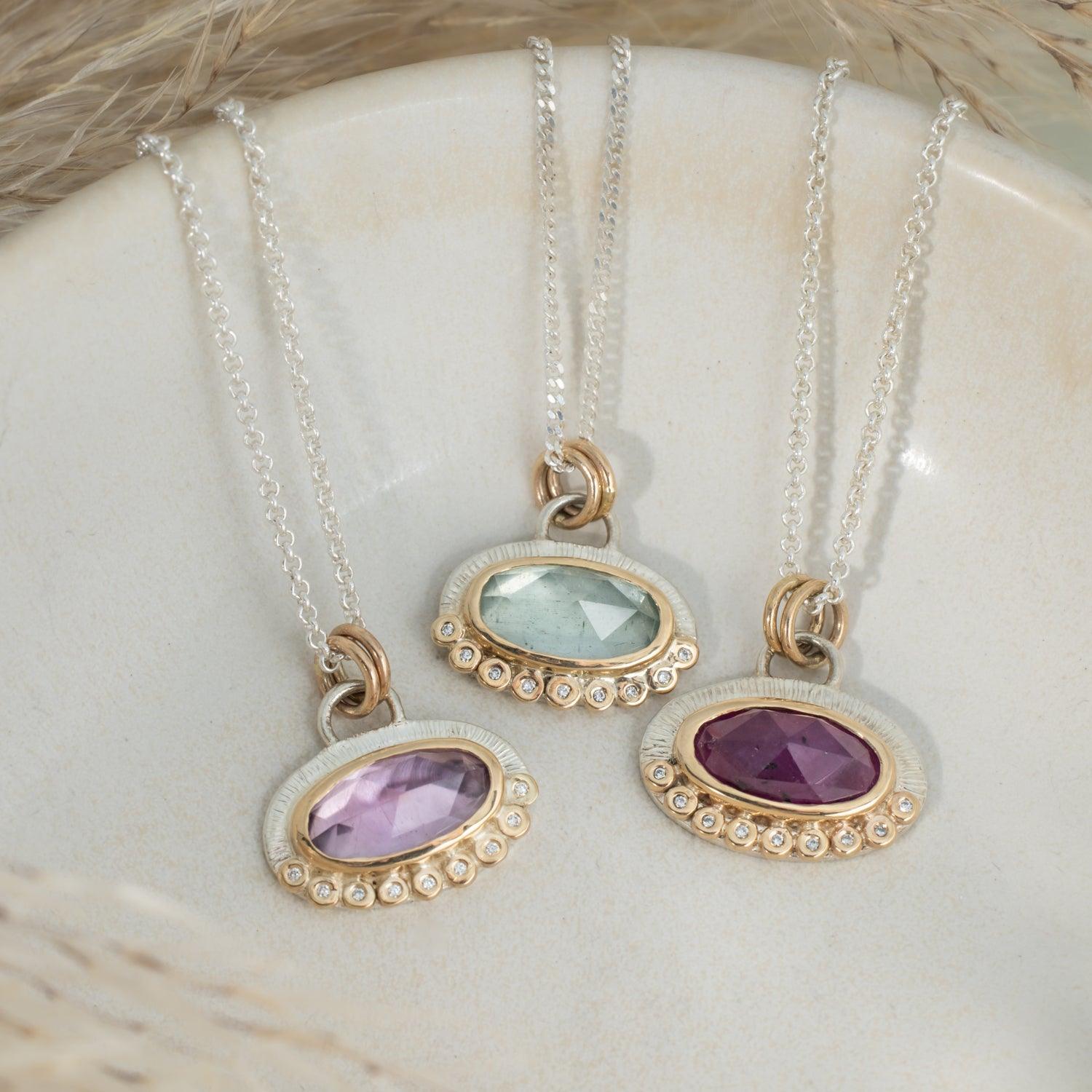 Alice - Gemstone & Diamond Pendant - Kat Cadegan Jewellery