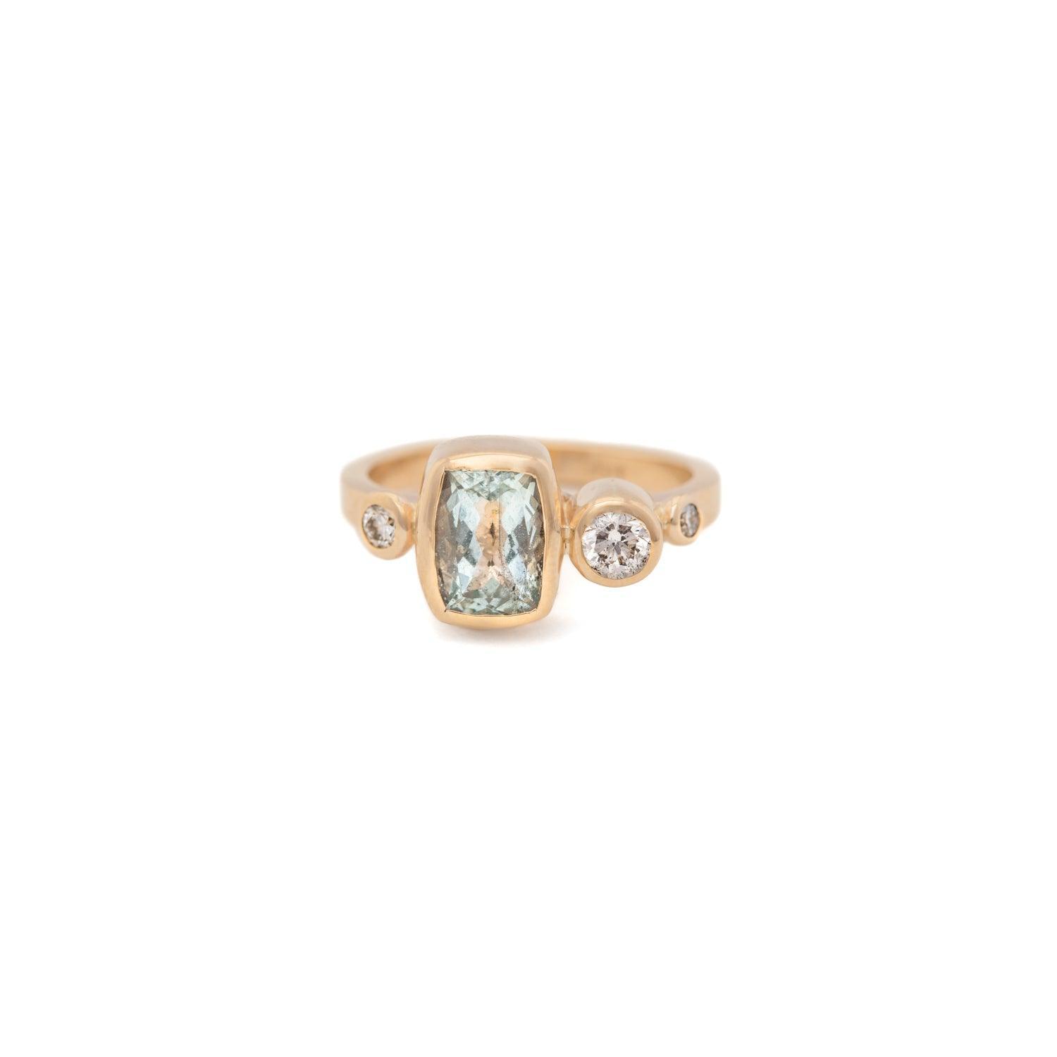 Audrey - Aquamarine and Diamond Ring - Kat Cadegan