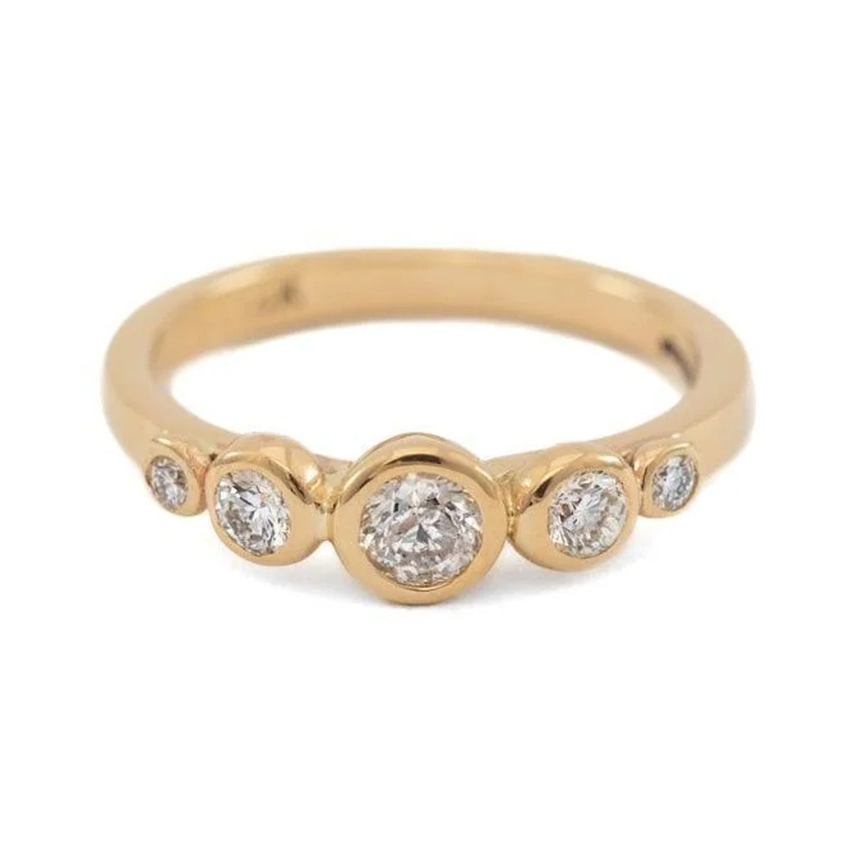 Betty five-stone diamond ring in 14k gold with bezel settings, front view