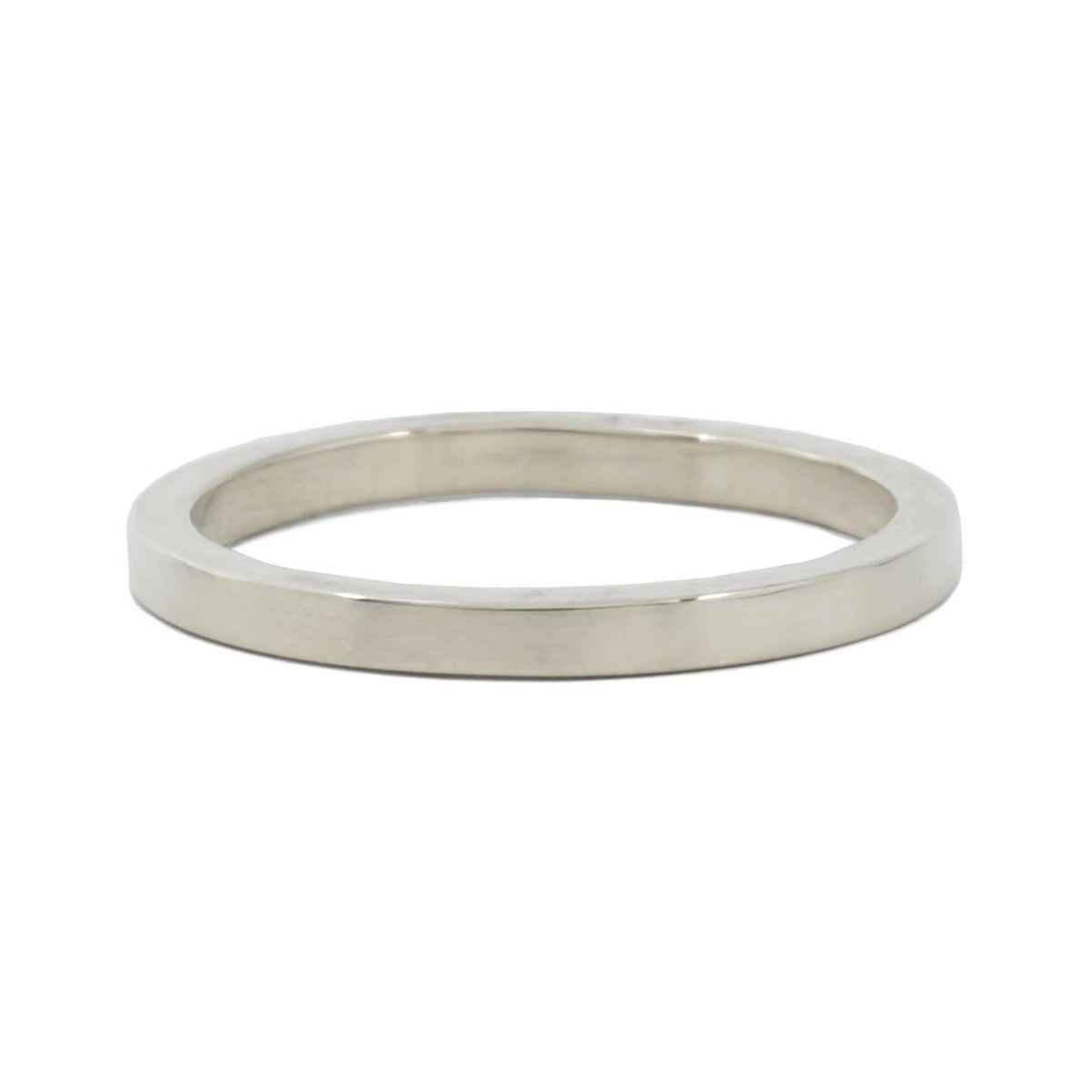 Classic 2mm sterling silver wedding band with high polish finish, front view