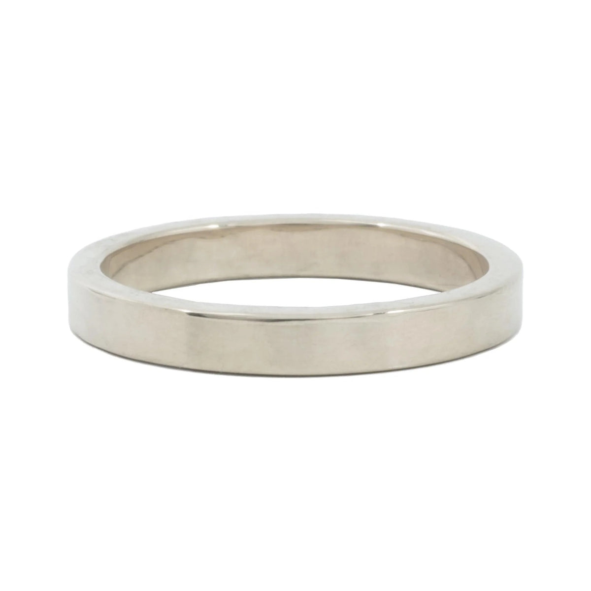 Classic 3mm sterling silver wedding band with high polish finish, front view
