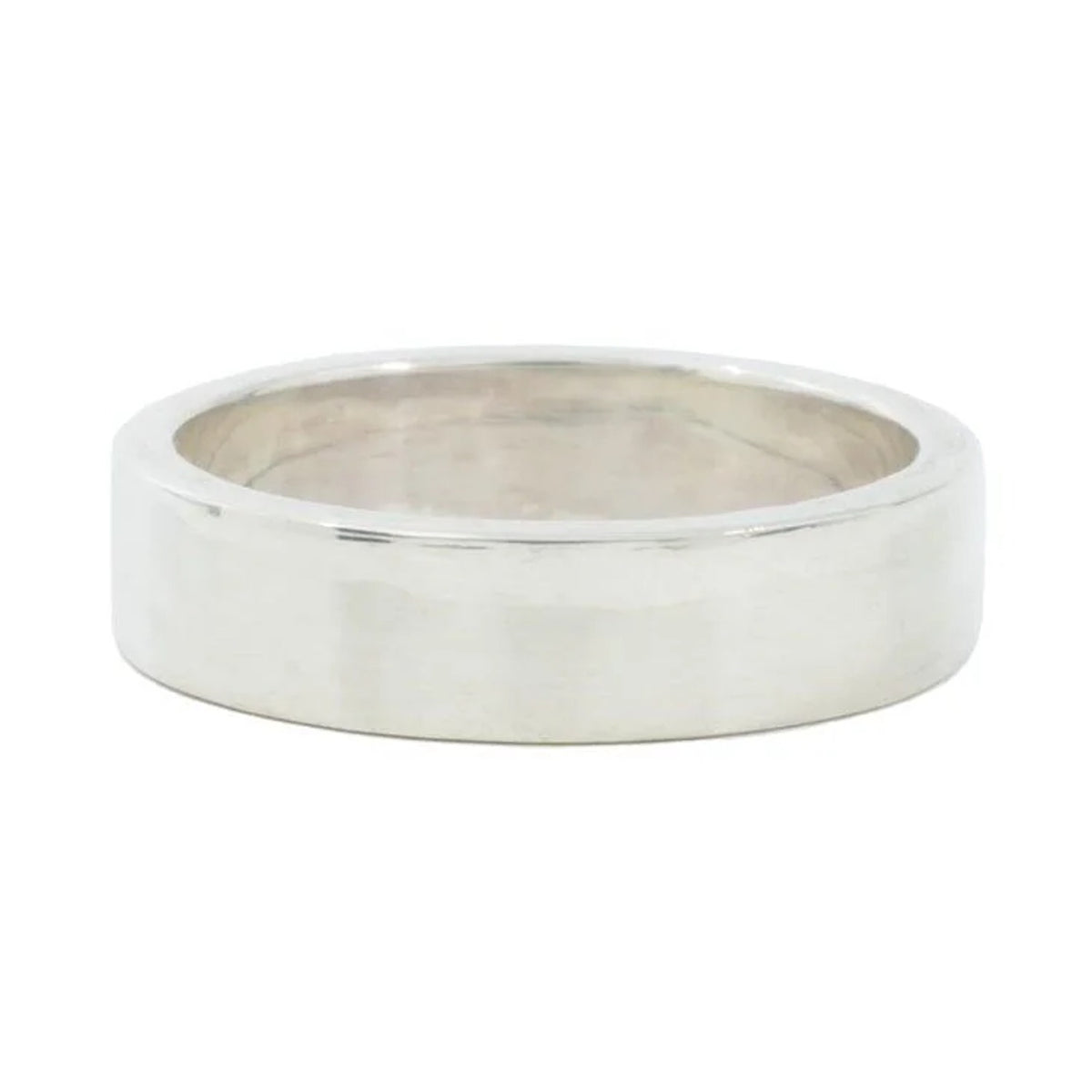 Classic 5mm sterling silver wedding band with high polish finish, front view