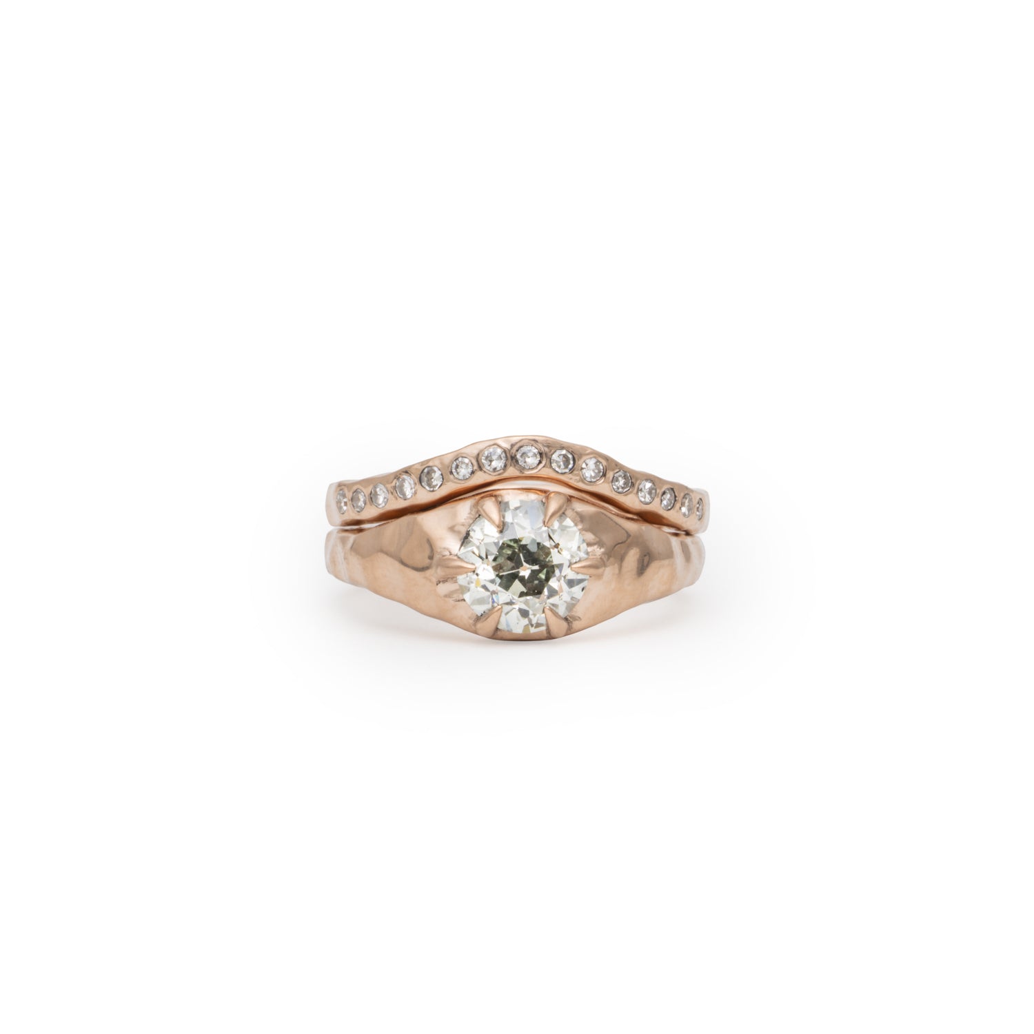 Kat Cadegan Custom ring in rose gold with diamond and band