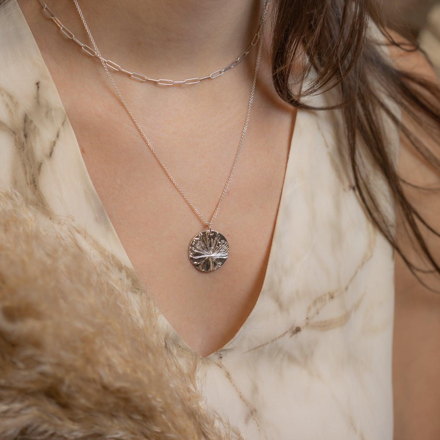 Dill Flower Pendant | Embossed Bronze - Kat Cadegan Jewellery