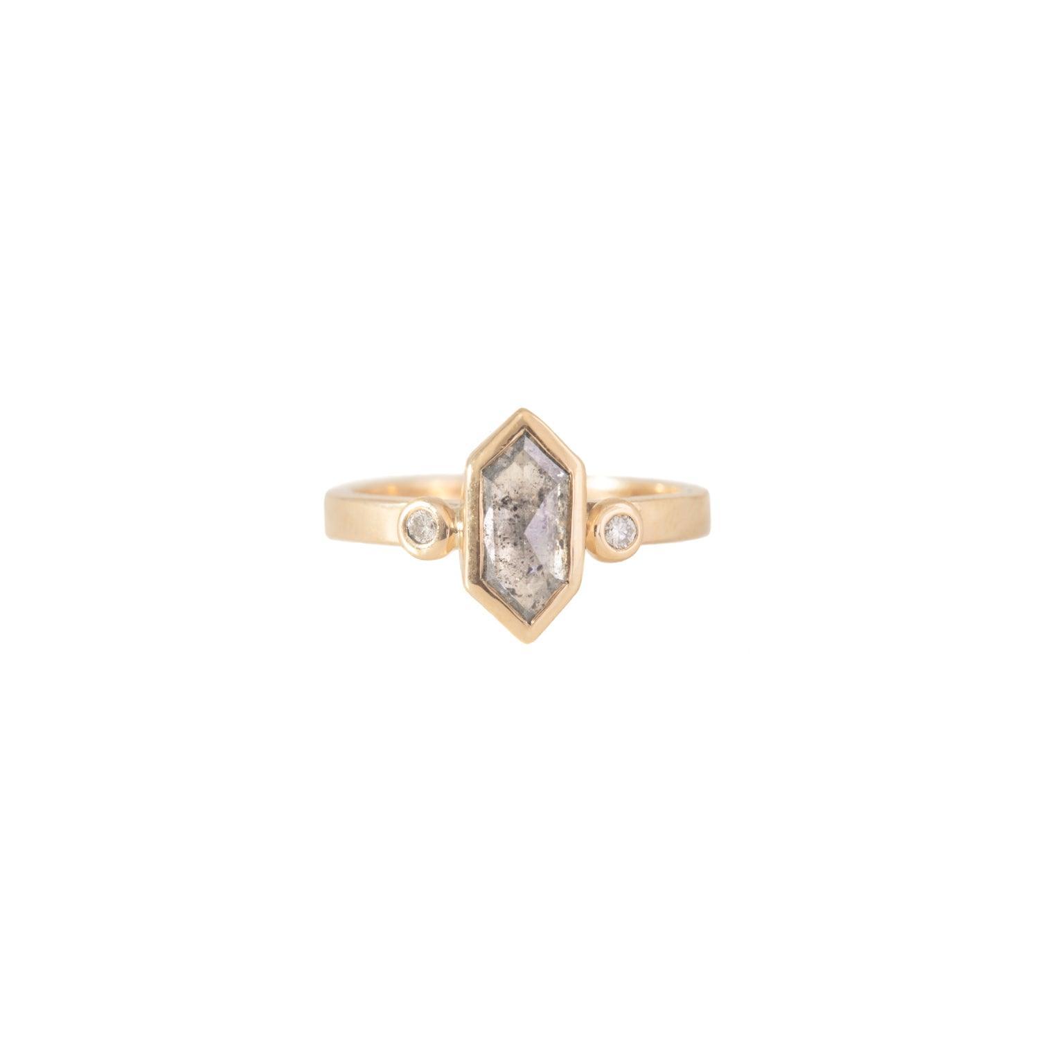 Elly - Salt and Pepper Diamond Hexagon Ring - Kat Cadegan