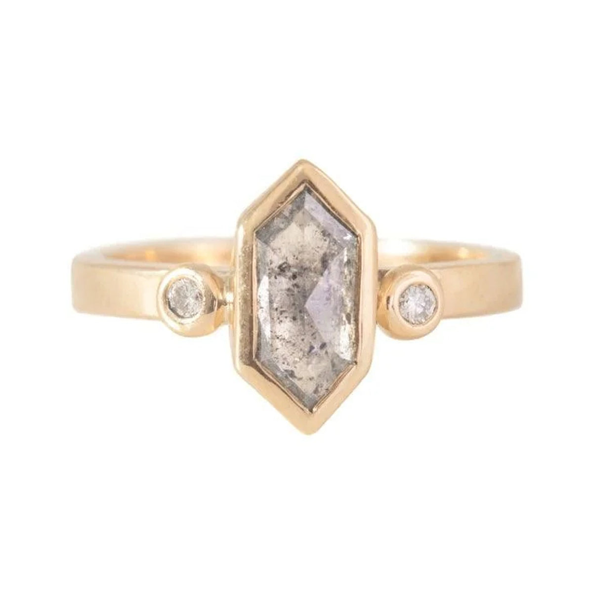 Elly - Salt and Pepper Diamond Hexagon Ring - Kat Cadegan