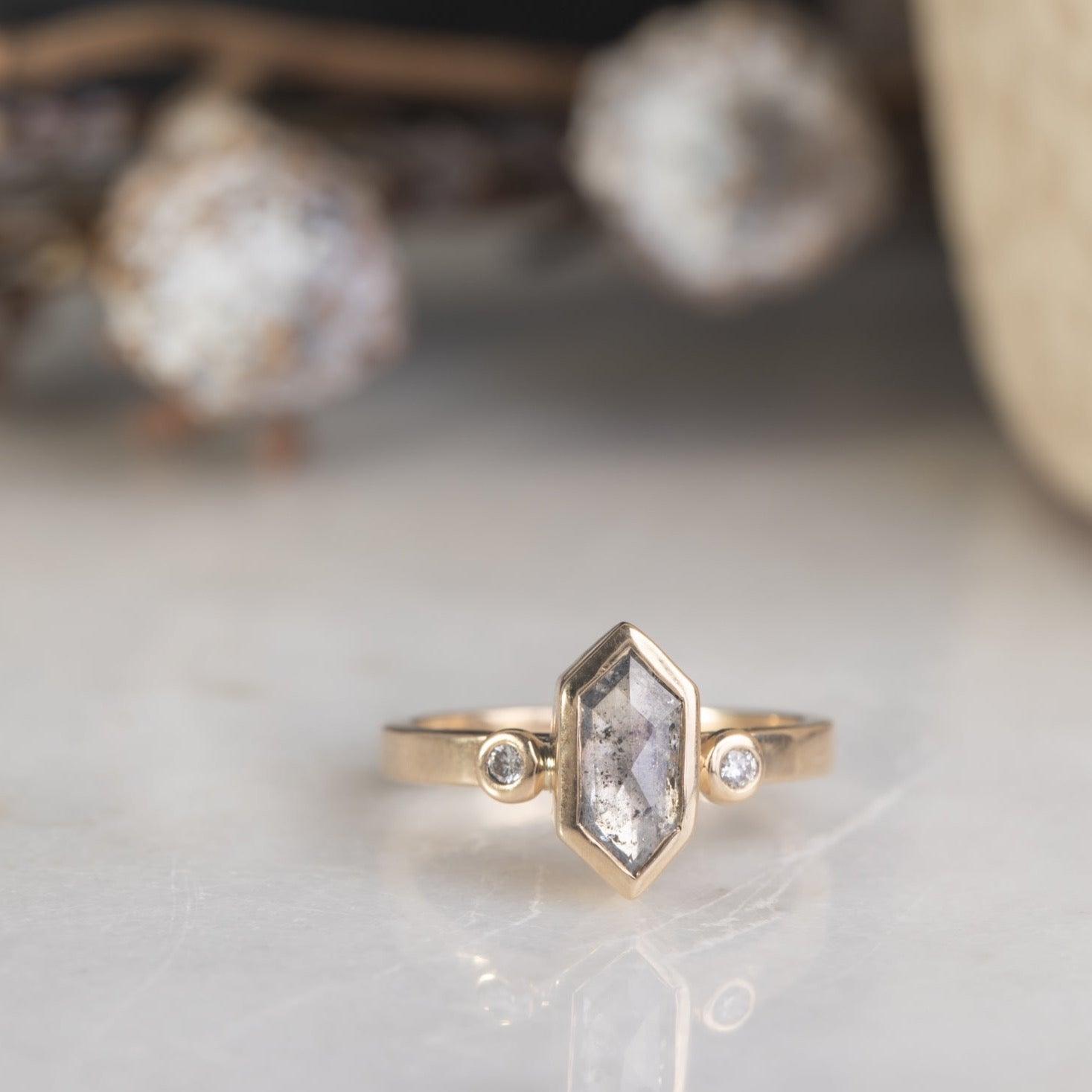 Elly - Salt and Pepper Diamond Hexagon Ring - Kat Cadegan