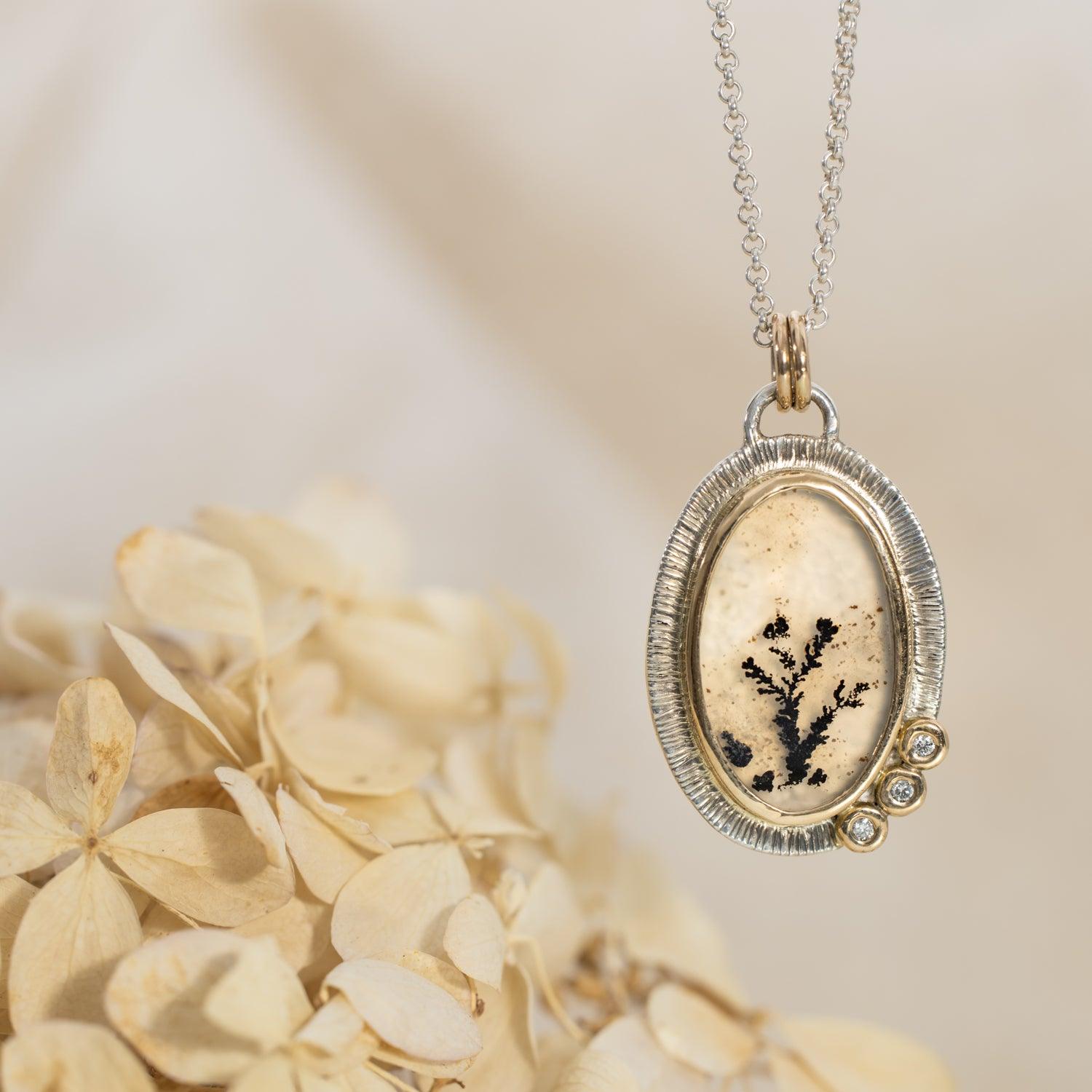 Evie - Agate & Diamond Pendant - Kat Cadegan Jewellery