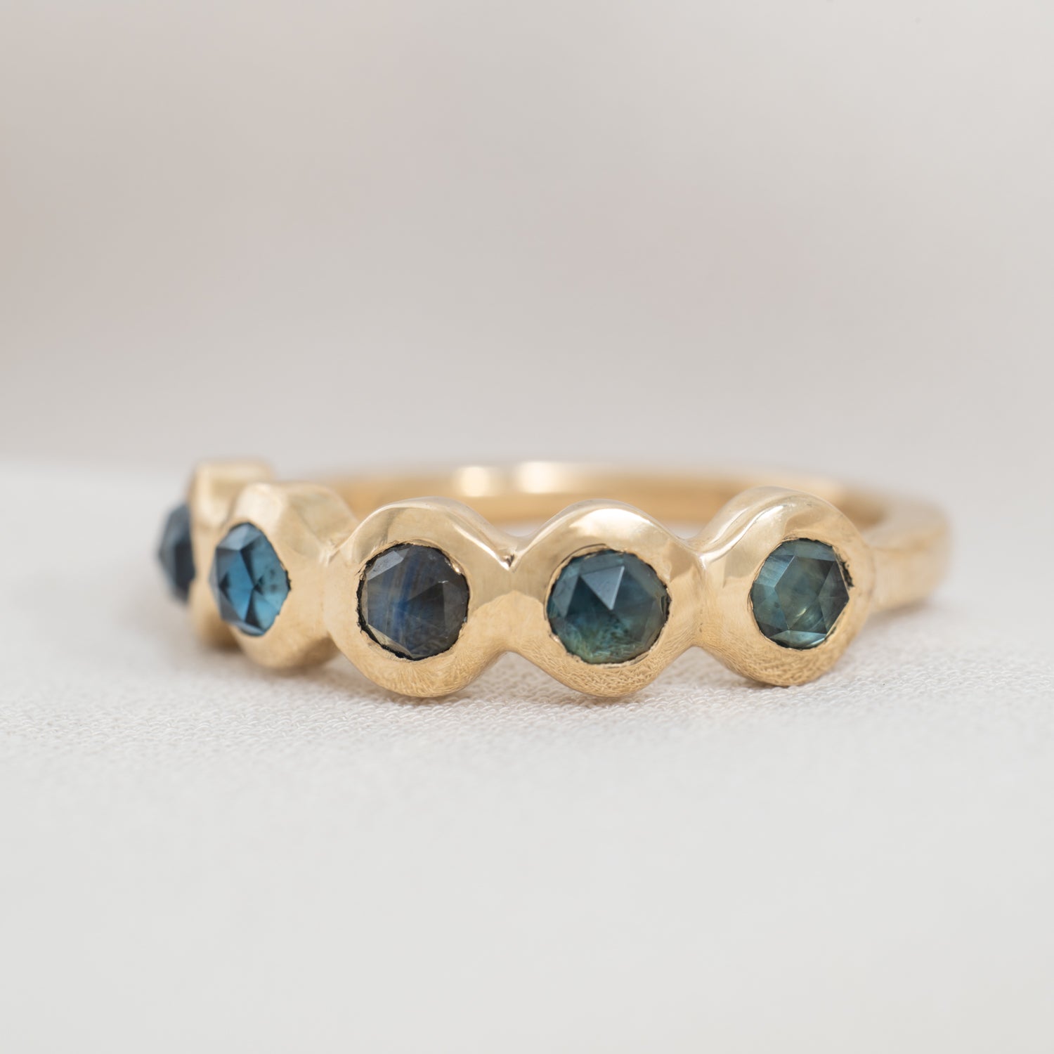 14k gold ring with 5 round sapphire gemstones - petite