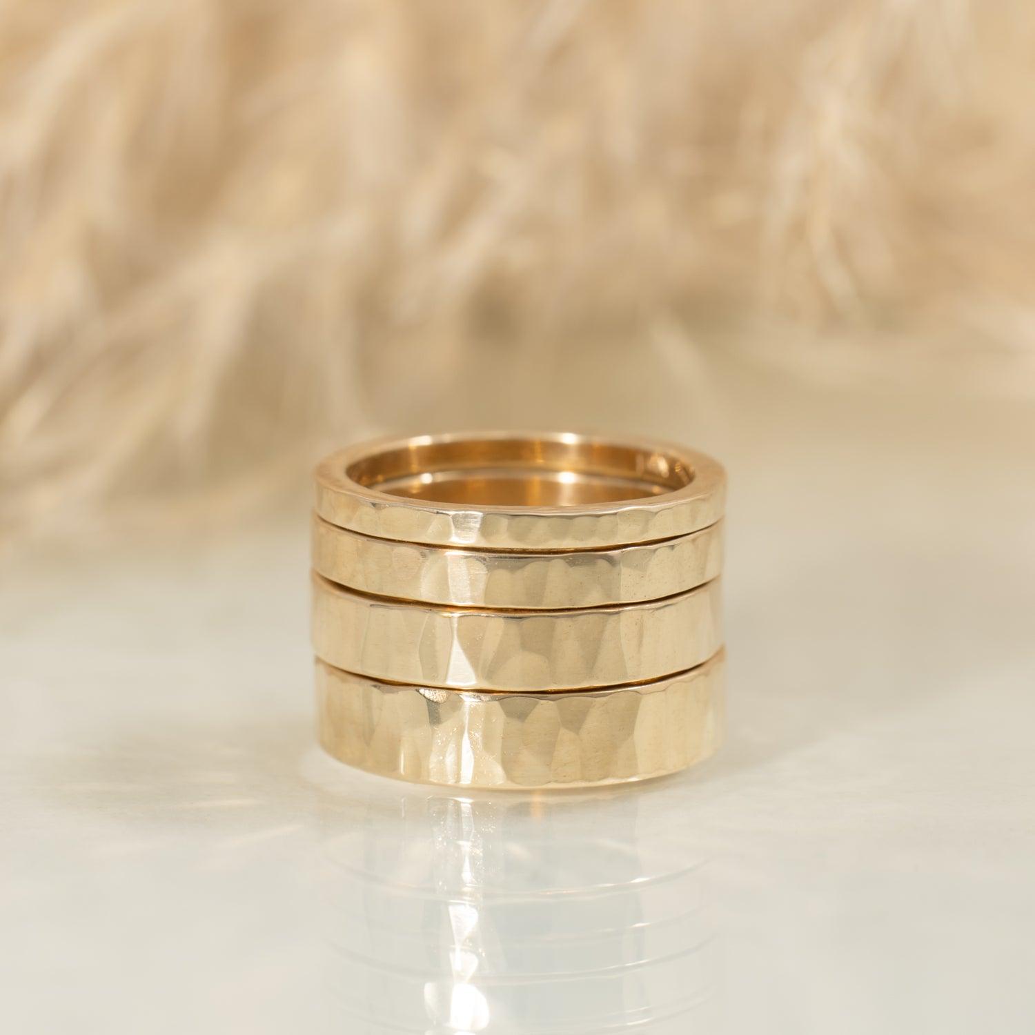 Hammered 2mm gold wedding band - Kat Cadegan Jewellery