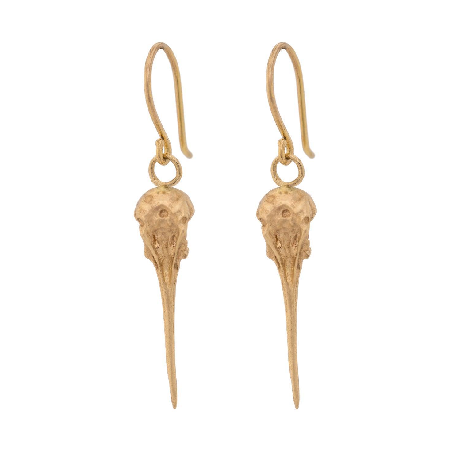 Hummingbird Skull Gold Earrings - Kat Cadegan