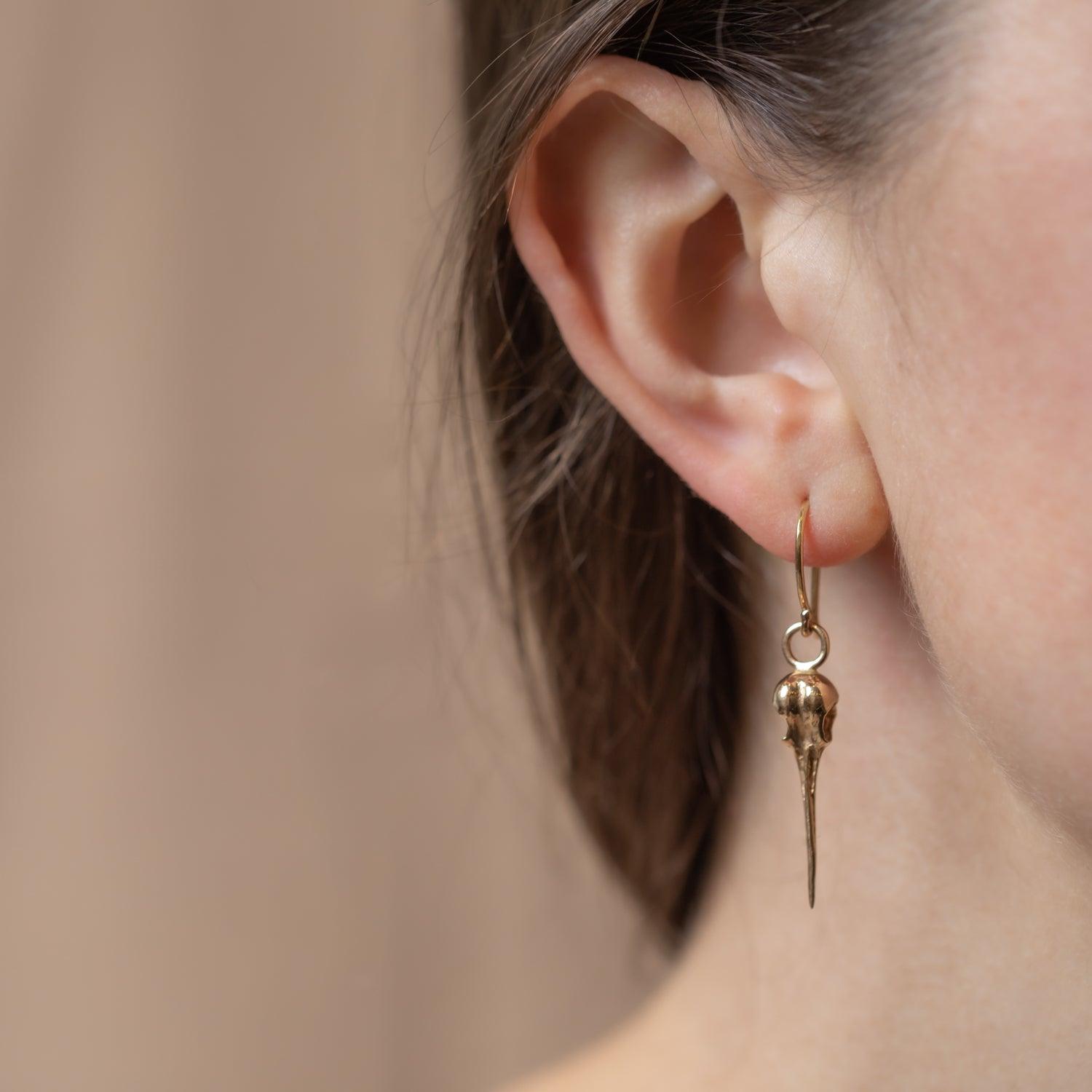 Hummingbird Skull Gold Earrings - Kat Cadegan