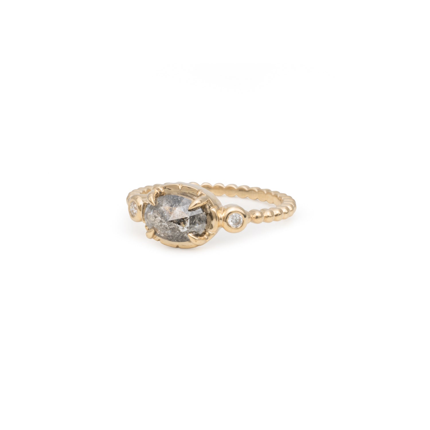 salt and pepper diamond ring set in 14k yellow gold