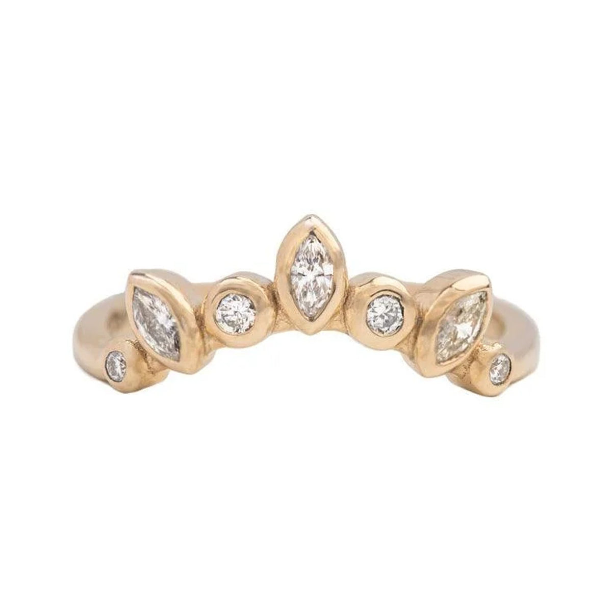 Josephine Diamond Halo Band in 14k gold with bezel-set marquise and round diamonds, front view