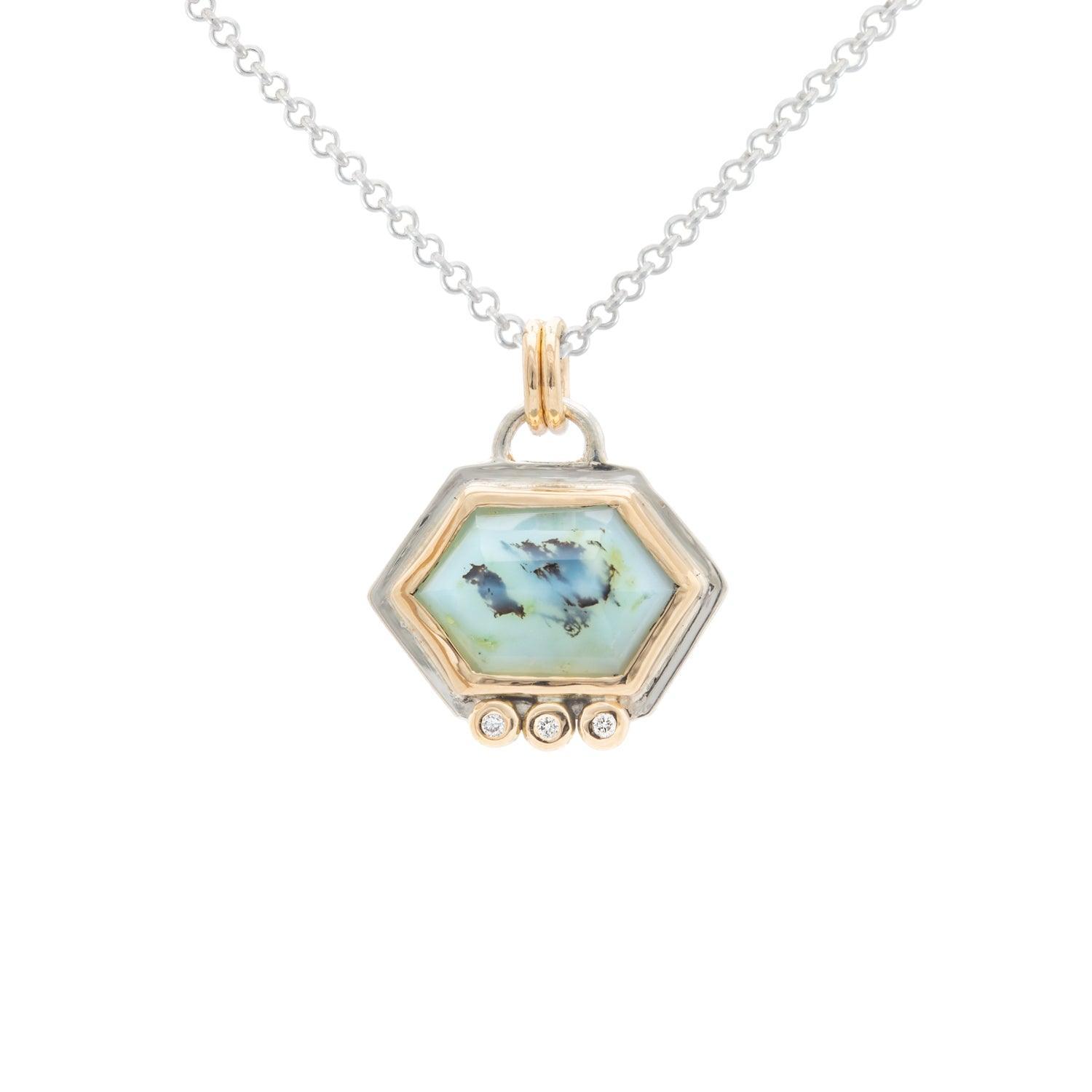 Laine - Peruvian Opal & Diamond Pendant - Kat Cadegan