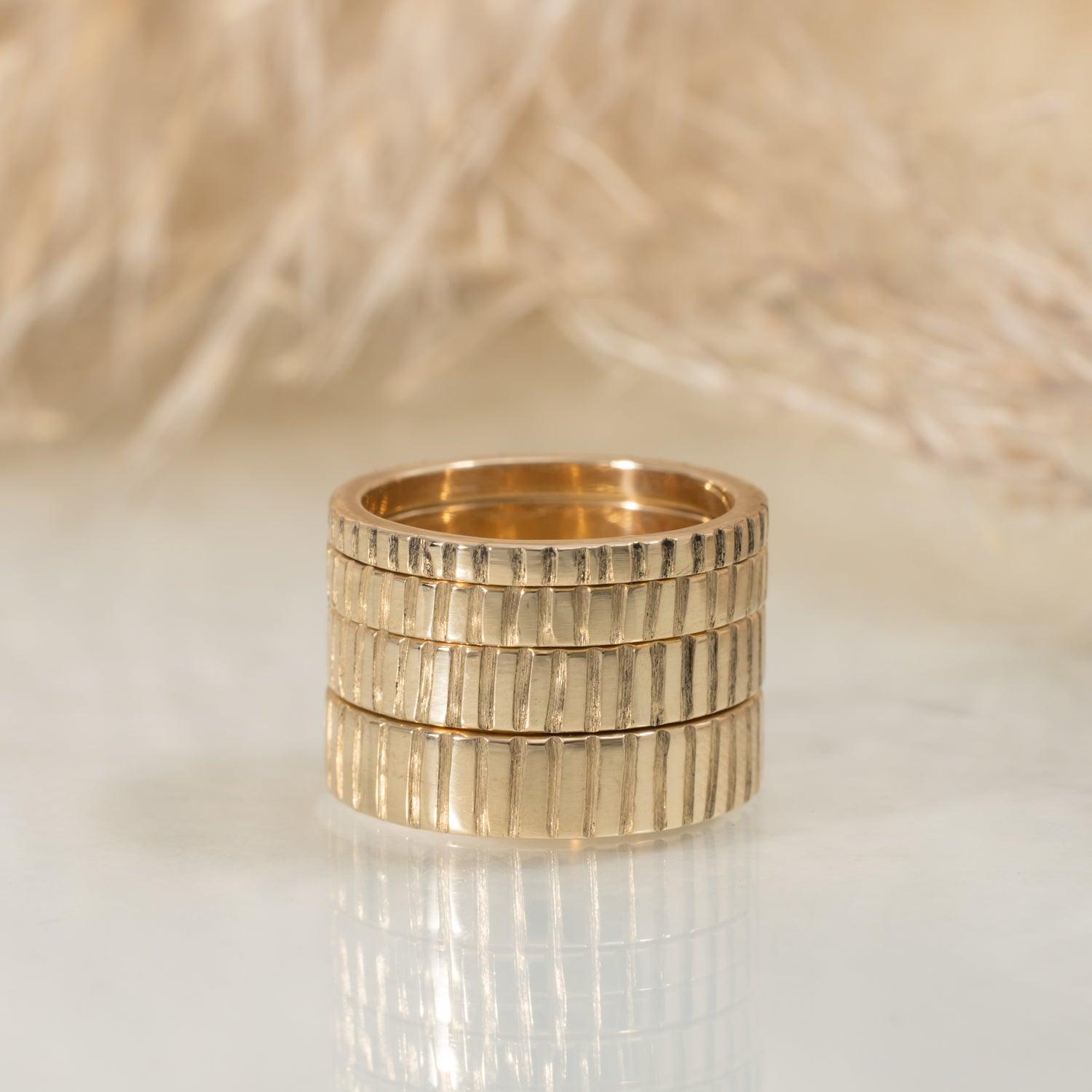 Linear 4mm gold wedding band - Kat Cadegan Jewellery