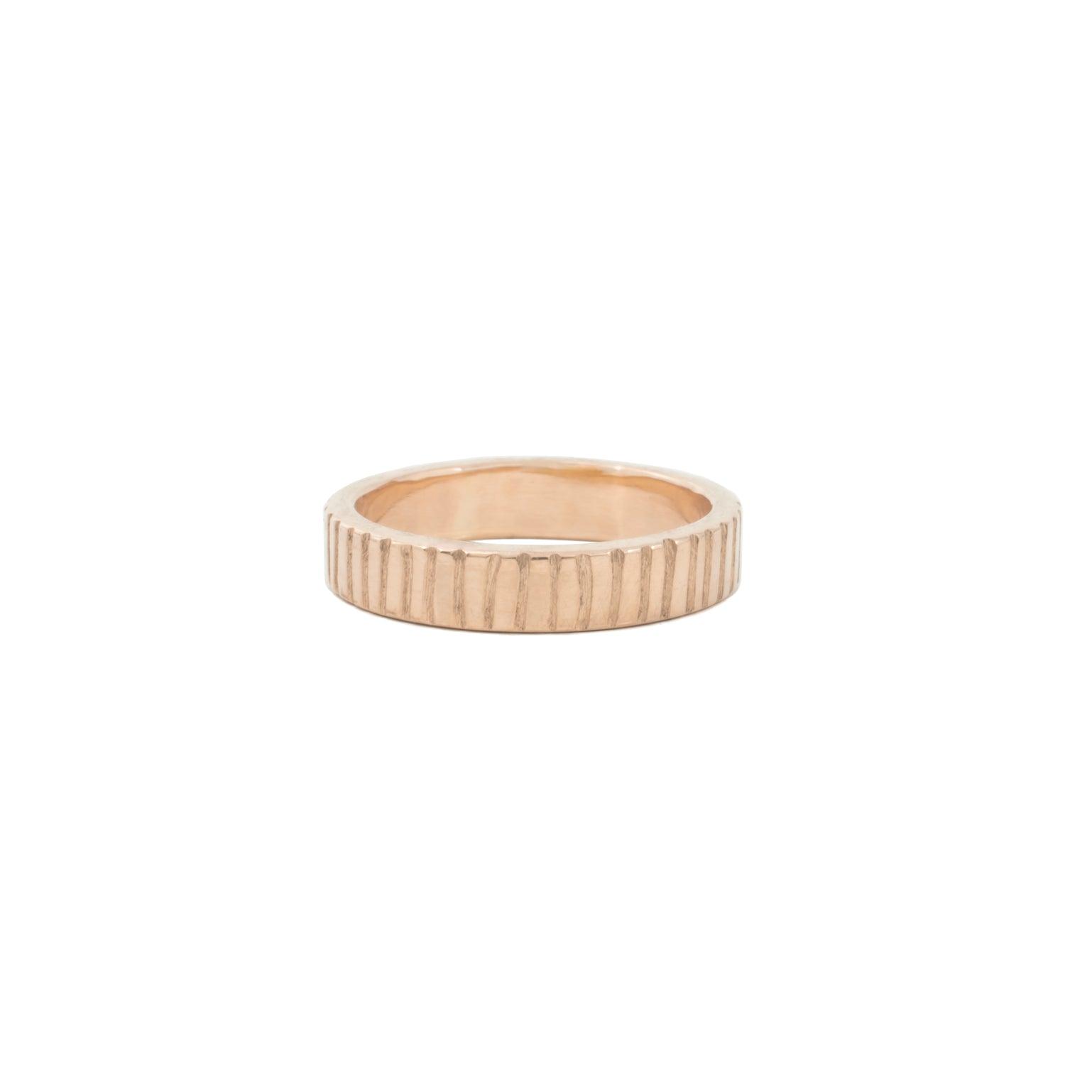 Linear 4mm gold wedding band - Kat Cadegan Jewellery