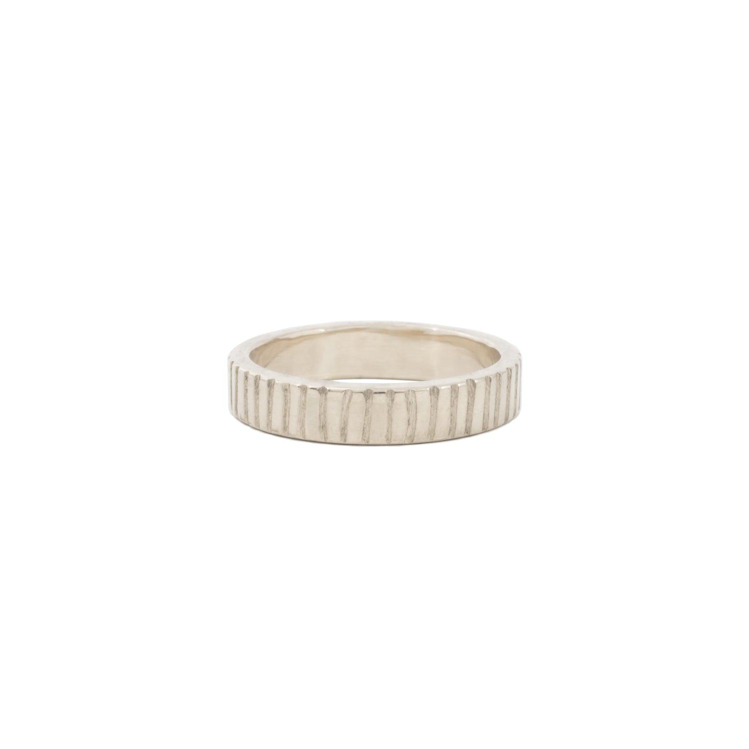Linear 4mm gold wedding band - Kat Cadegan Jewellery