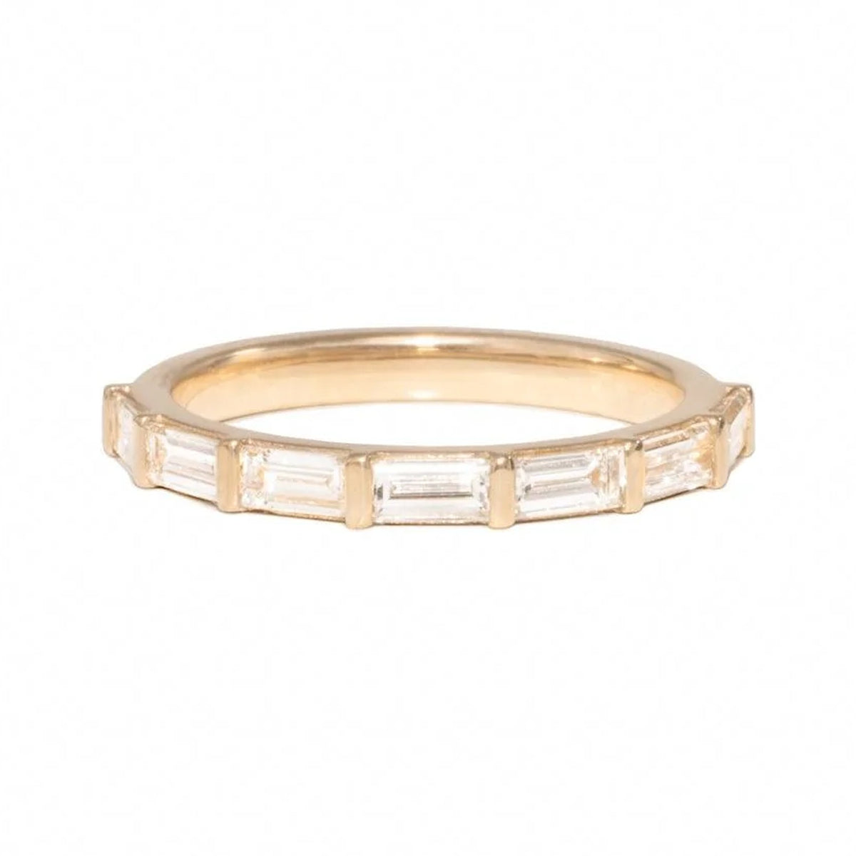 Matilda half eternity band in 14k gold set with baguette lab diamonds, side view