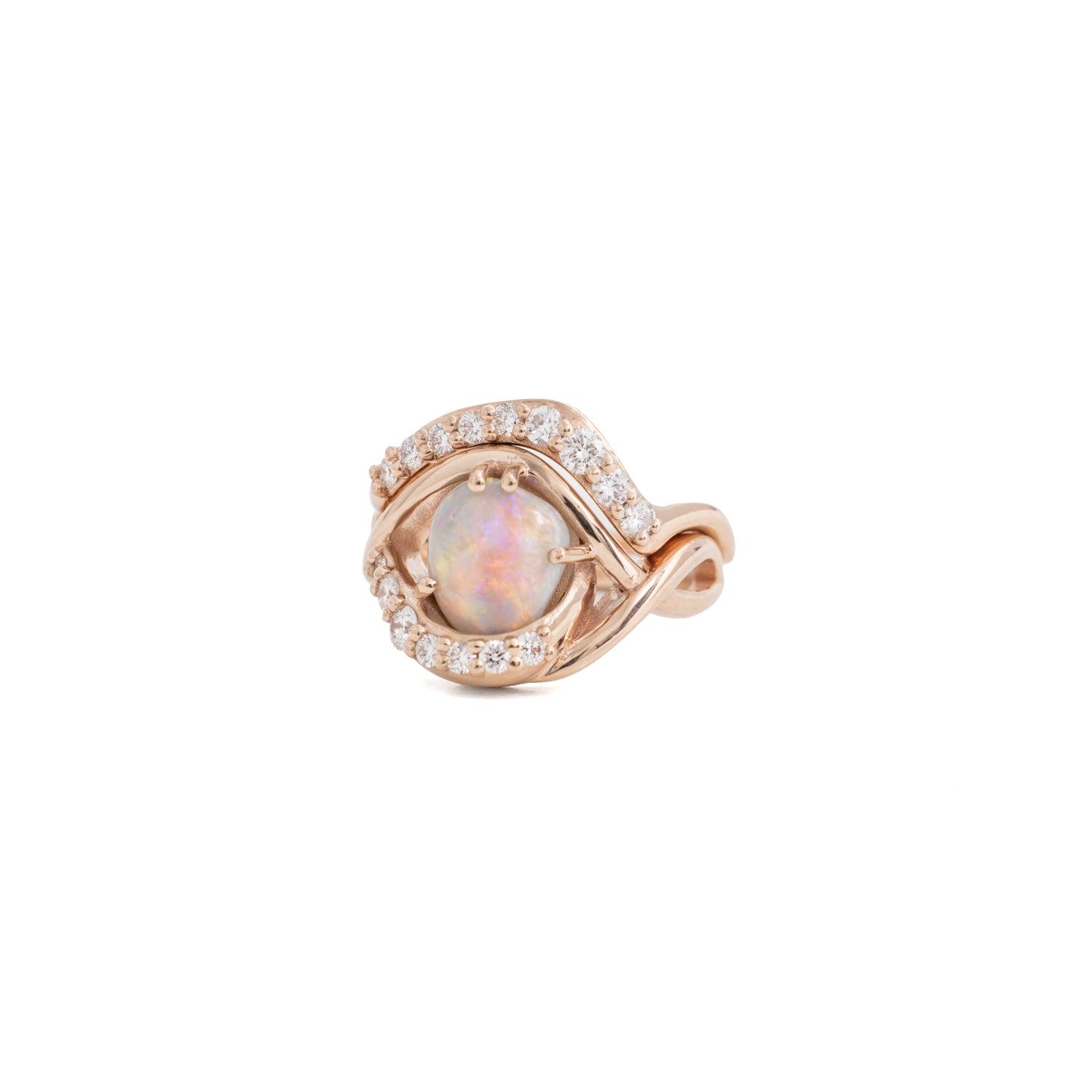 Nic Pearce - opal and diamond rose gold rings - Kat Cadegan Jewellery