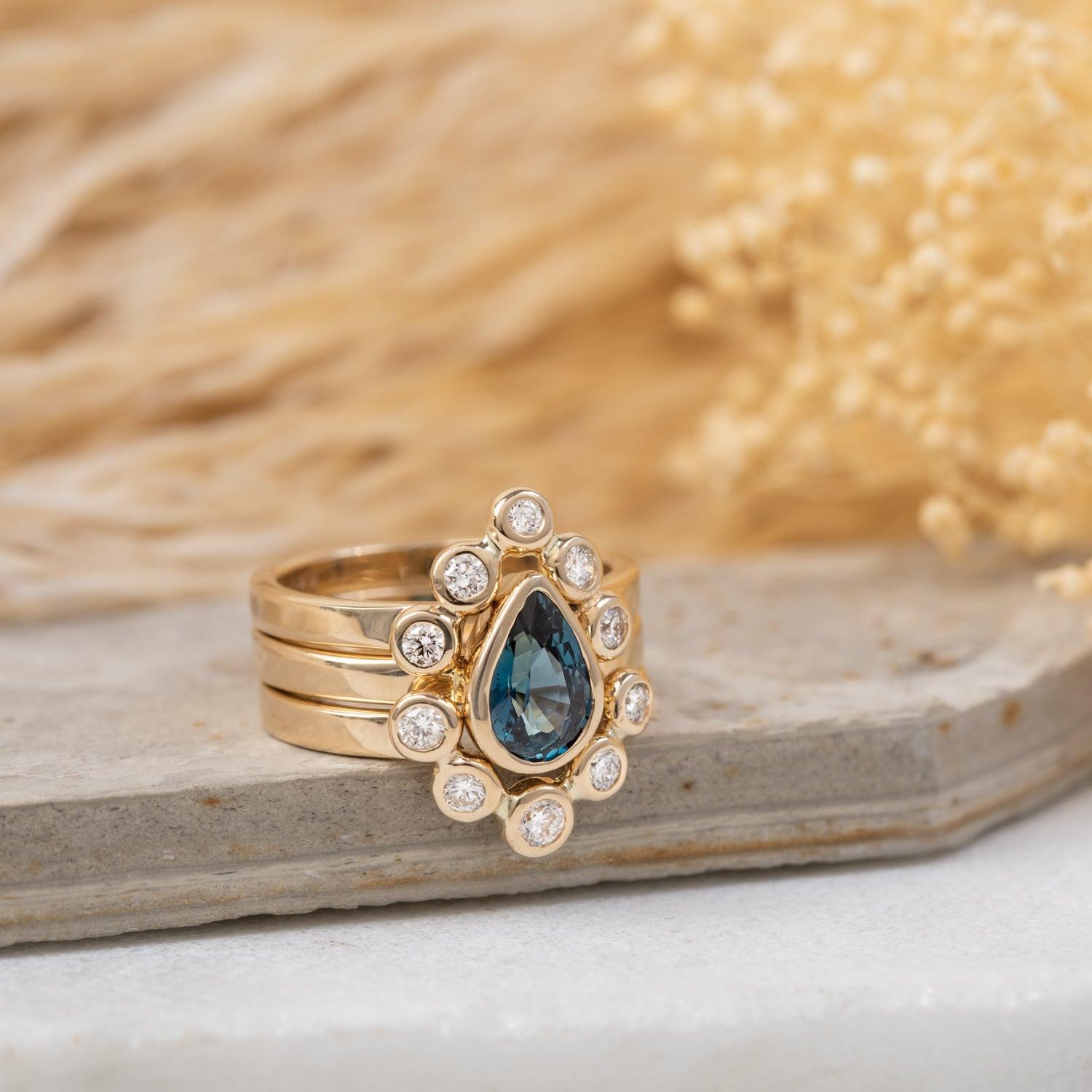 Pear Sapphire With Diamond Halo Bands - Kat Cadegan