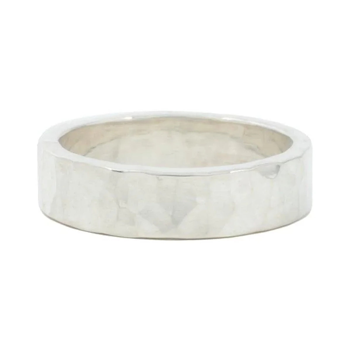 Pebble 5mm textured wedding band in sterling silver, side view