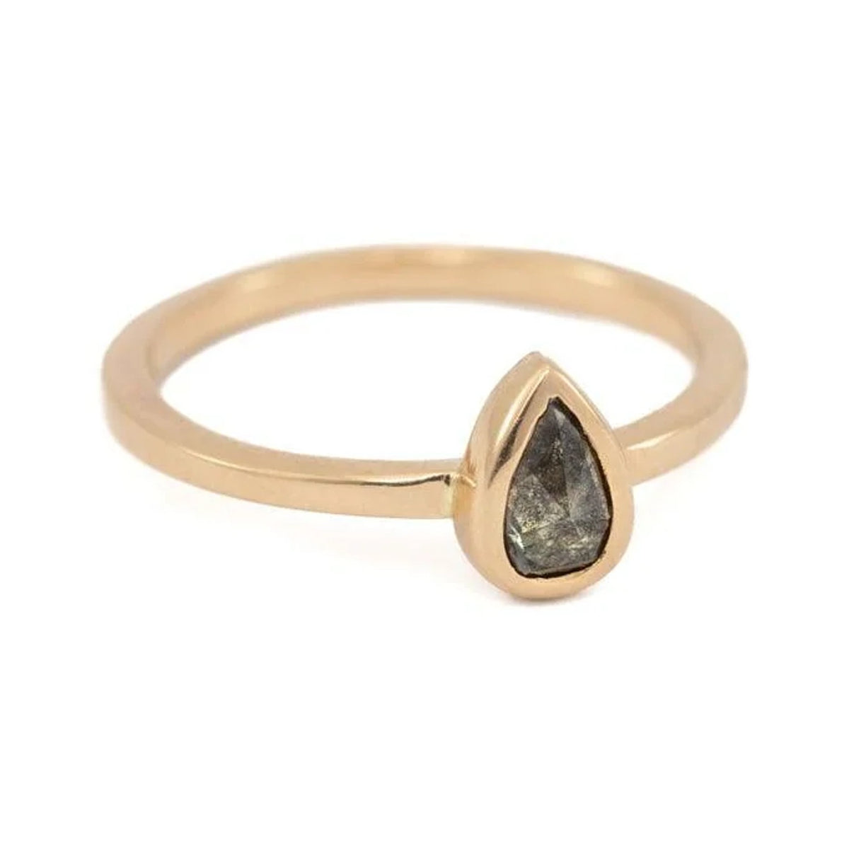 Peri custom pear salt and pepper diamond ring in gold with bezel setting, front view