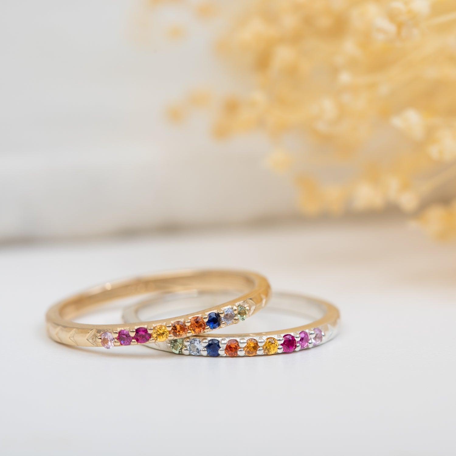 Rainbow Sapphire 14k Gold Band - Kat Cadegan Jewellery