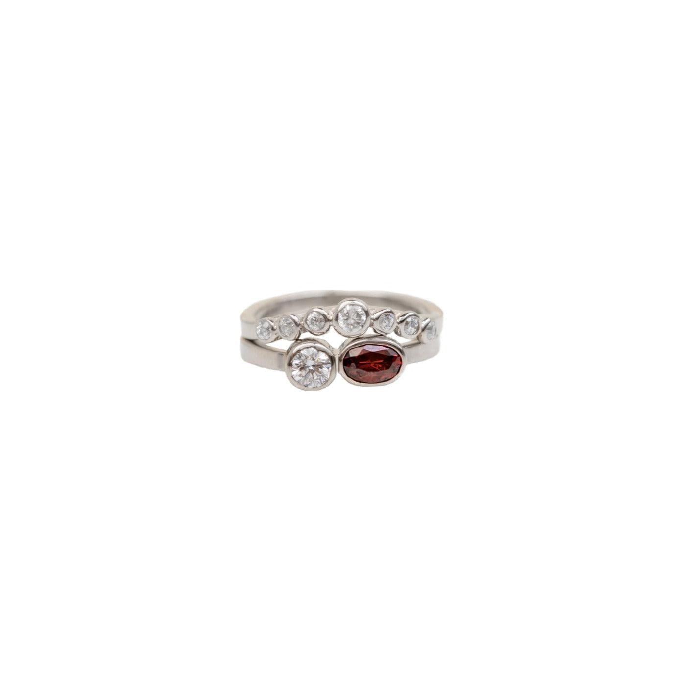 Ruby and Diamond Ring With Diamond Halo Band - Kat Cadegan