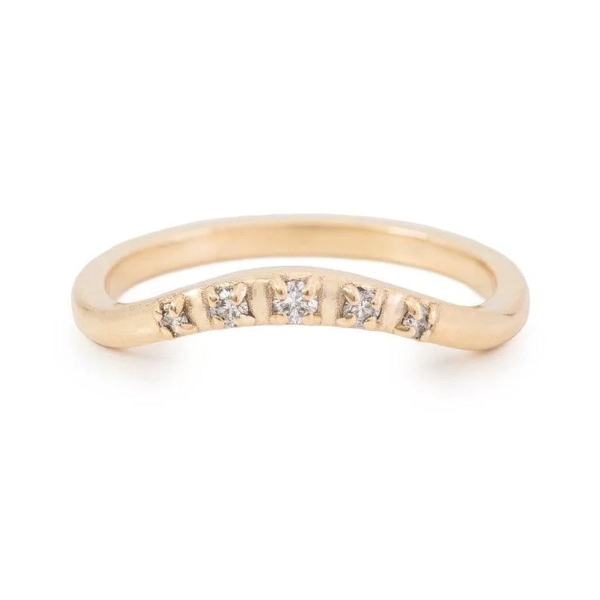 Starburst band in 14k gold with five star-set round diamonds, front view