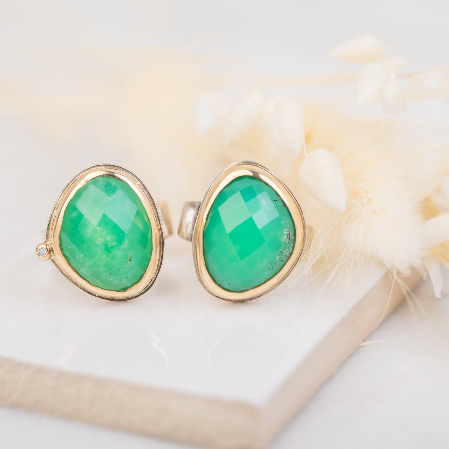 Sybil - Chrysoprase ring with diamond - Kat Cadegan Jewellery