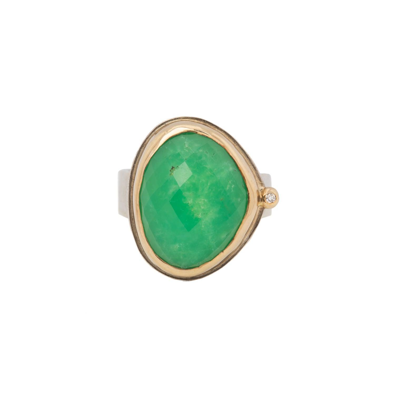 Sybil - Chrysoprase ring with diamond - Kat Cadegan