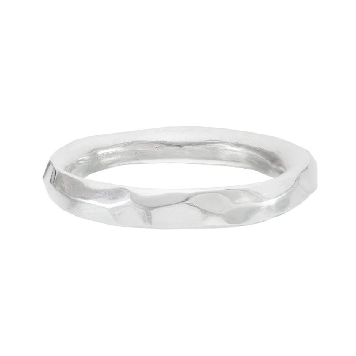 Thin Geometric band in sterling silver with a faceted high polish surface, front view