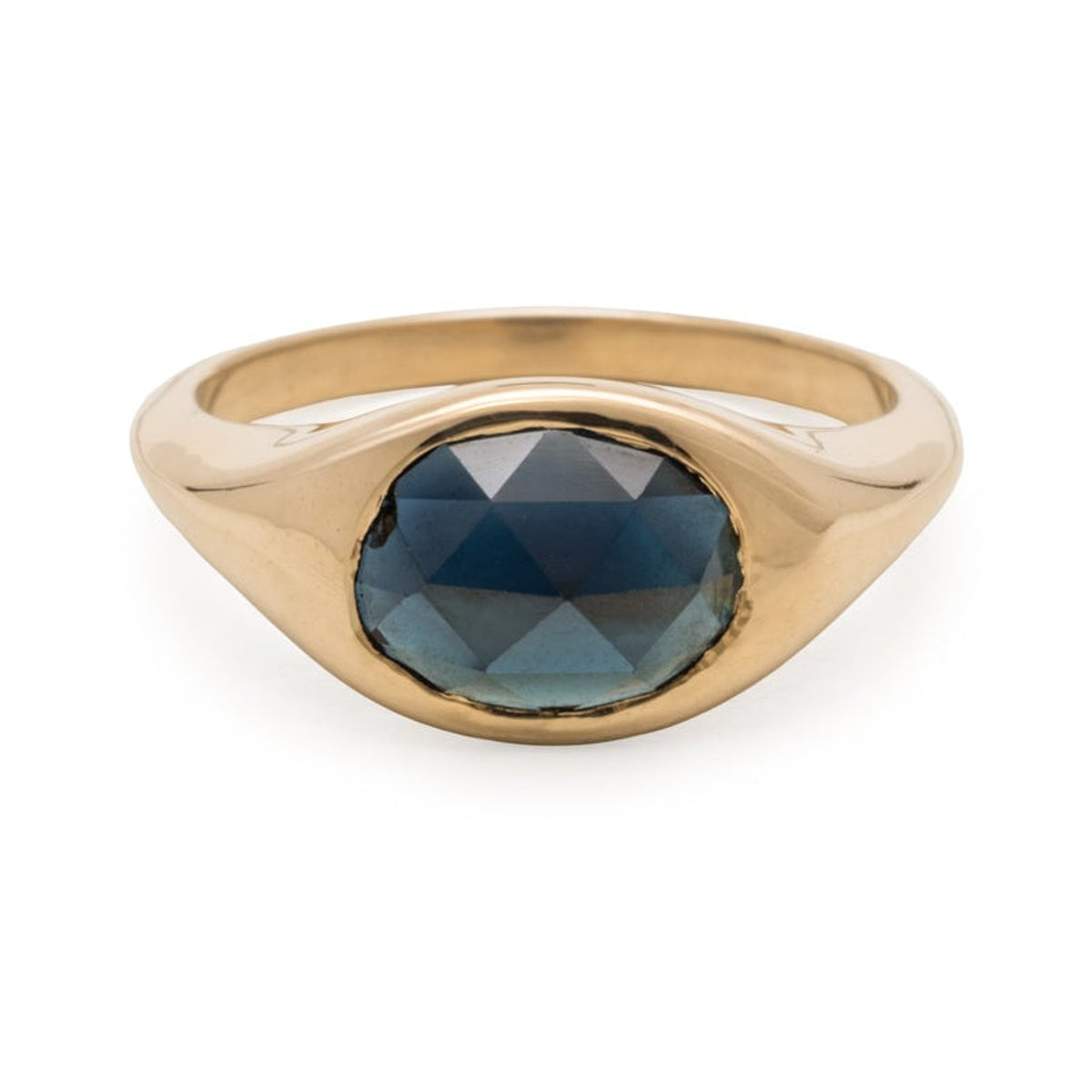 Yara oval rose cut sapphire ring in 14k gold, front view