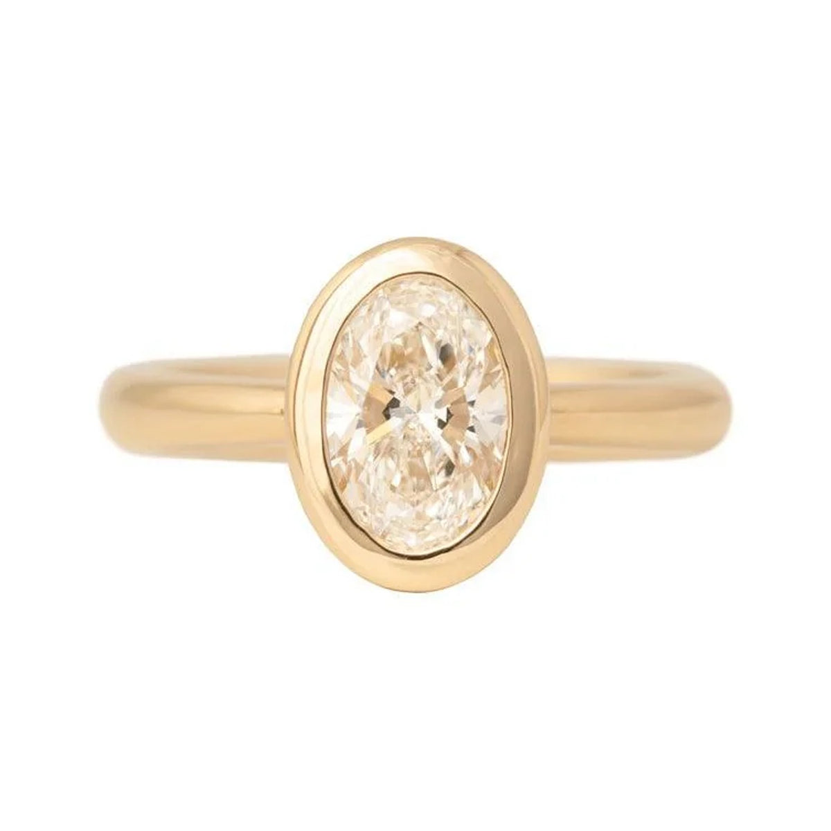 Yevheniia 1.32ct oval lab diamond ring, bezel set in 14k gold, front view