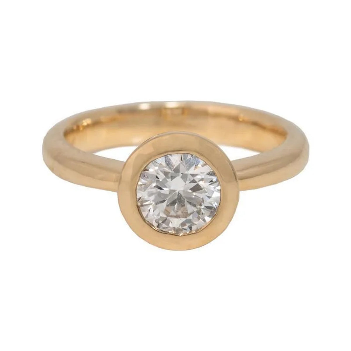 Yevheniia round lab diamond solitaire in a 14k gold bezel, front view