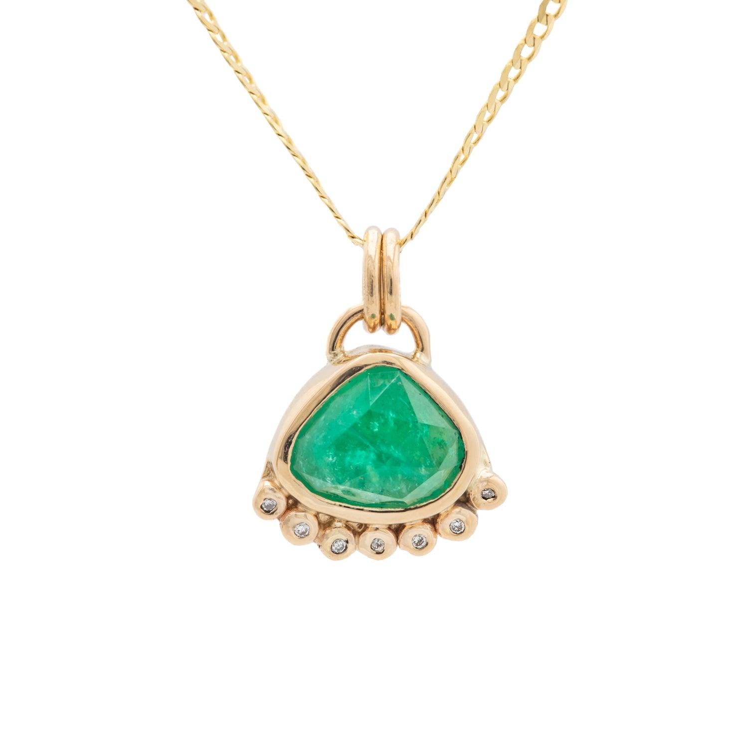 Zarin - Emerald & Diamond 14k gold Pendant - Kat Cadegan