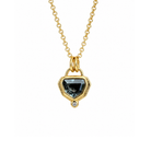 Gold Pendant with Spinel Centre stone and diamond at the base of pendant 
