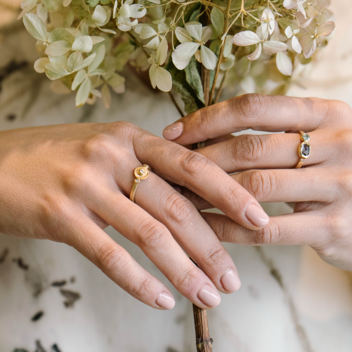 Solaris Gold RIng - 14k with diamond - Kat Cadegan Jewellery
