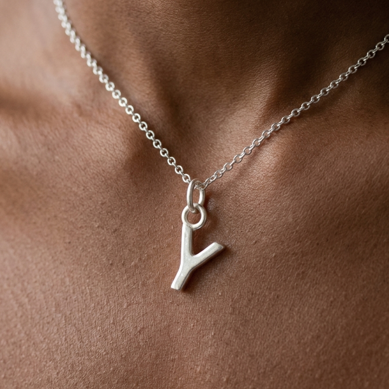 Silver Y initial pendant on chain