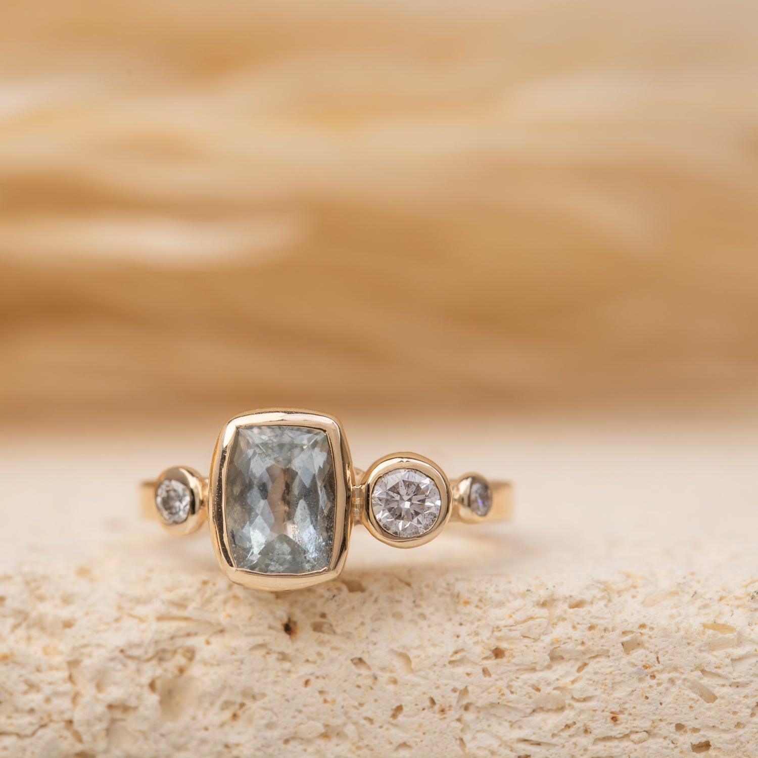 Audrey - Aquamarine and Diamond Ring - Kat Cadegan