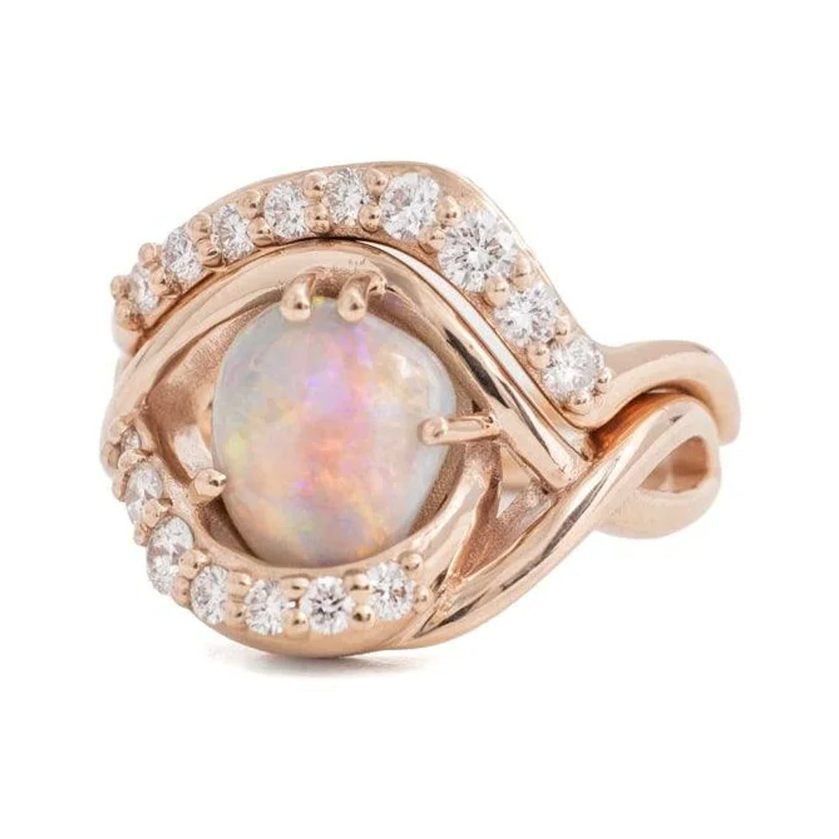 Custom opal and diamond rose gold rings, photo 1