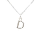 Silver necklace with a 'D' pendant on a white background