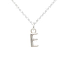 Silver necklace with a 'E' pendant on a white background
