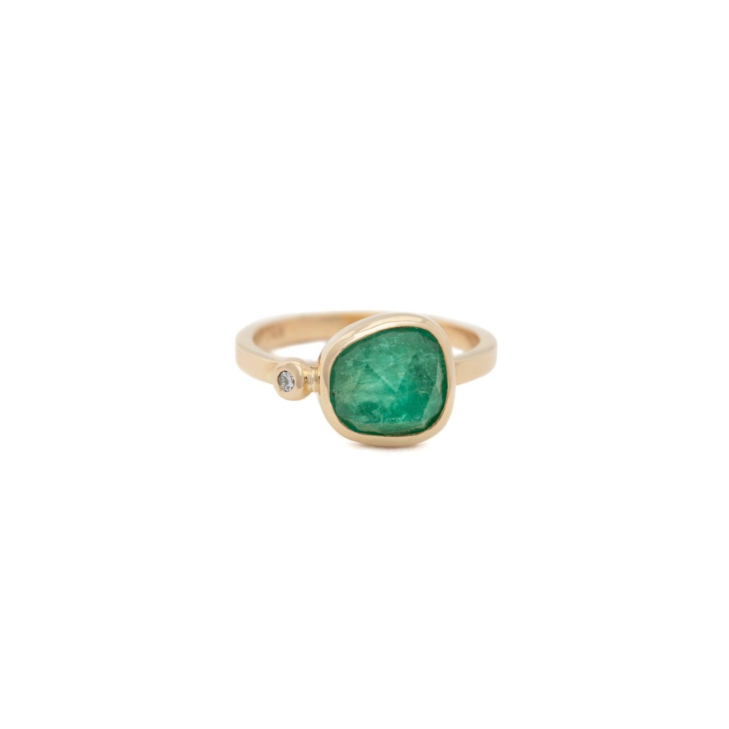Emersyn - Emerald & Diamond Ring - Kat Cadegan