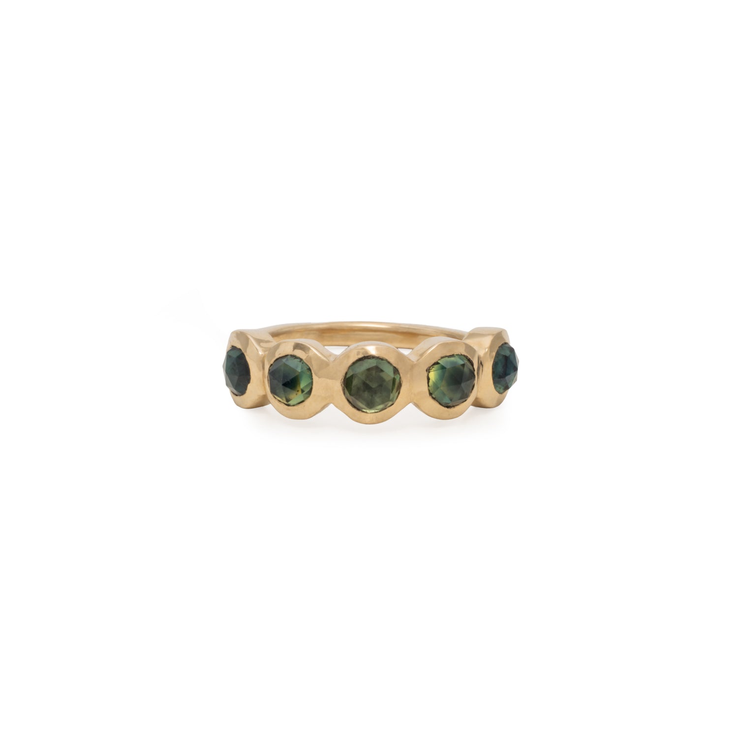 14k gold ring with 5 round sapphire gemstones