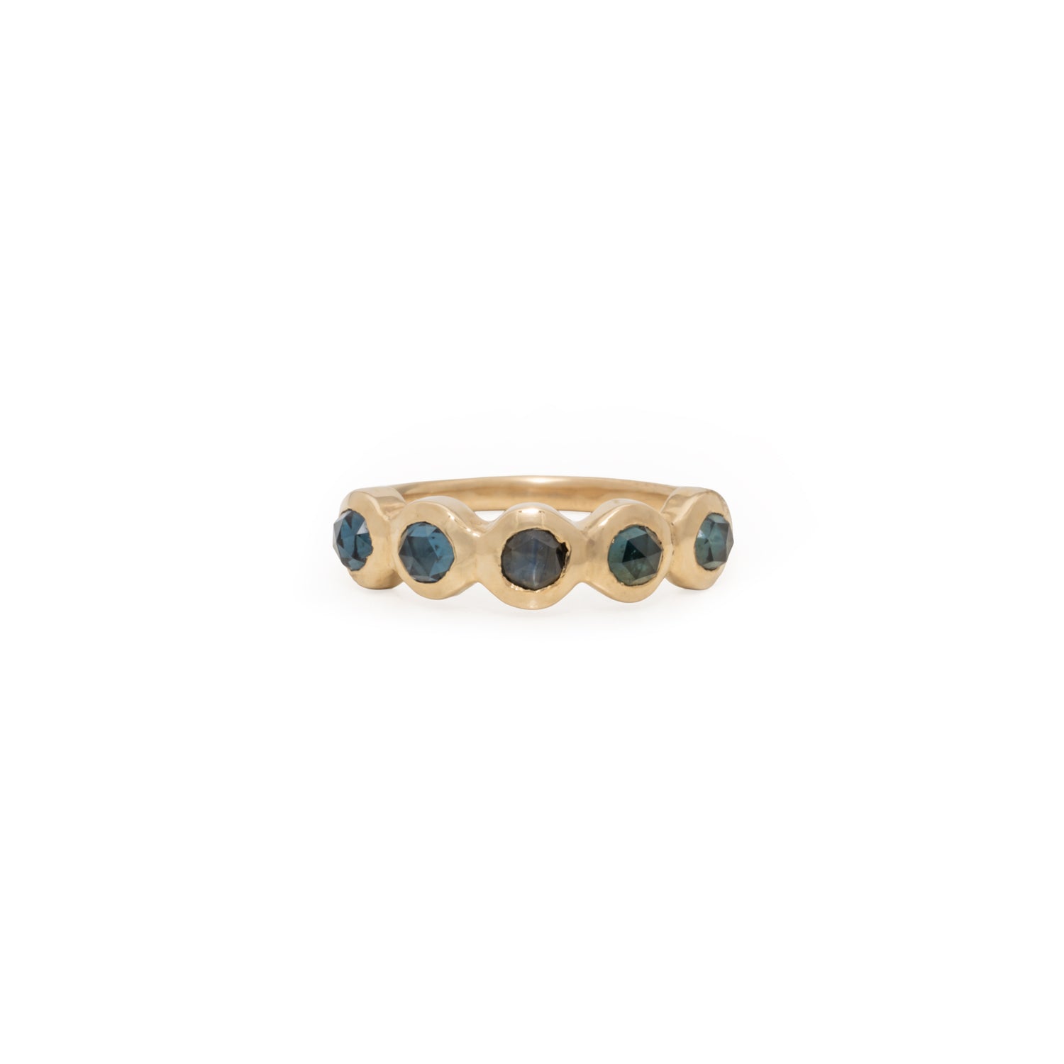 14k gold ring with 5 round sapphire gemstones - petite